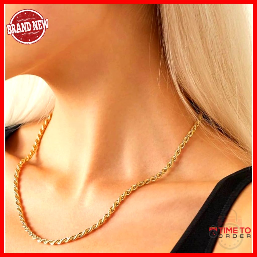 14k Solid Gold Twisted Rope Chain Necklace 3.2mm 20 Inch Unisex